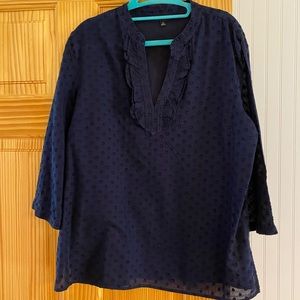 Navy Talbots 3/4 sleeve blouse with ruffle detail